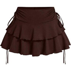 Mini Ruffle Skirts with Shorts Brown